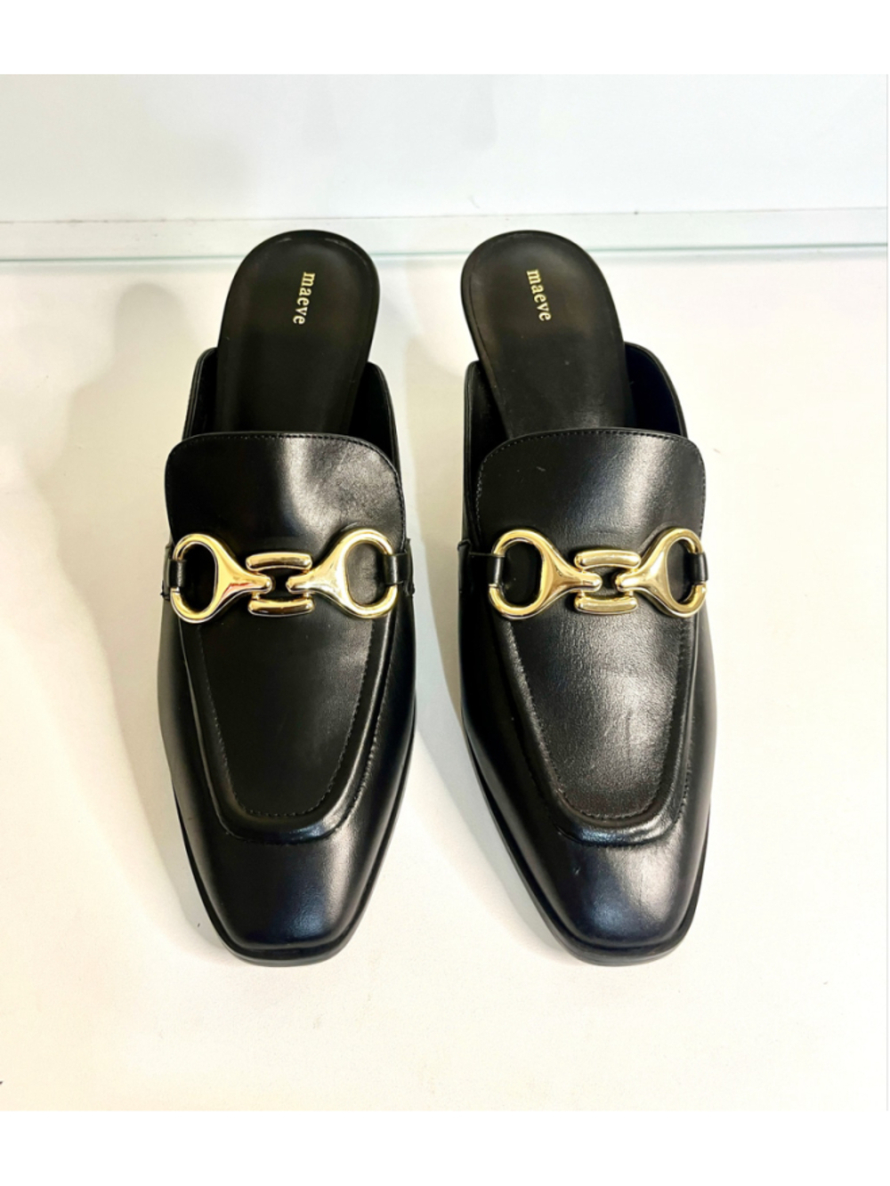 $160 Maeve by Anthropologie black square-toe leather loafer mules women size 7